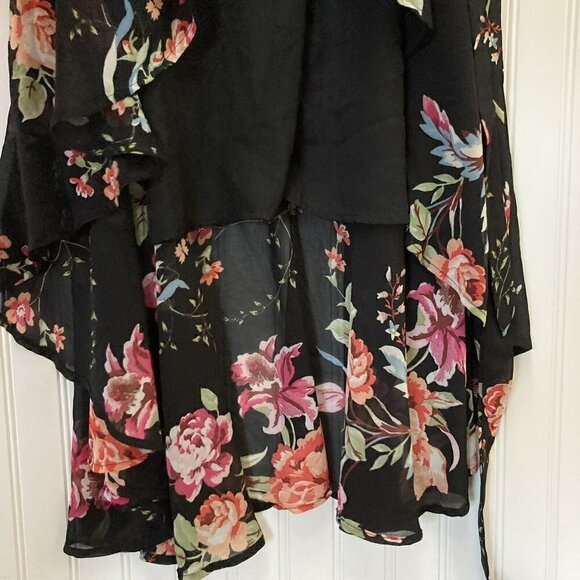 Lulus Black Floral Hi-Low Ruffle Hem Wrap Sleeveless Solid Lined Maxi Dress Sz S - Picture 7 of 12